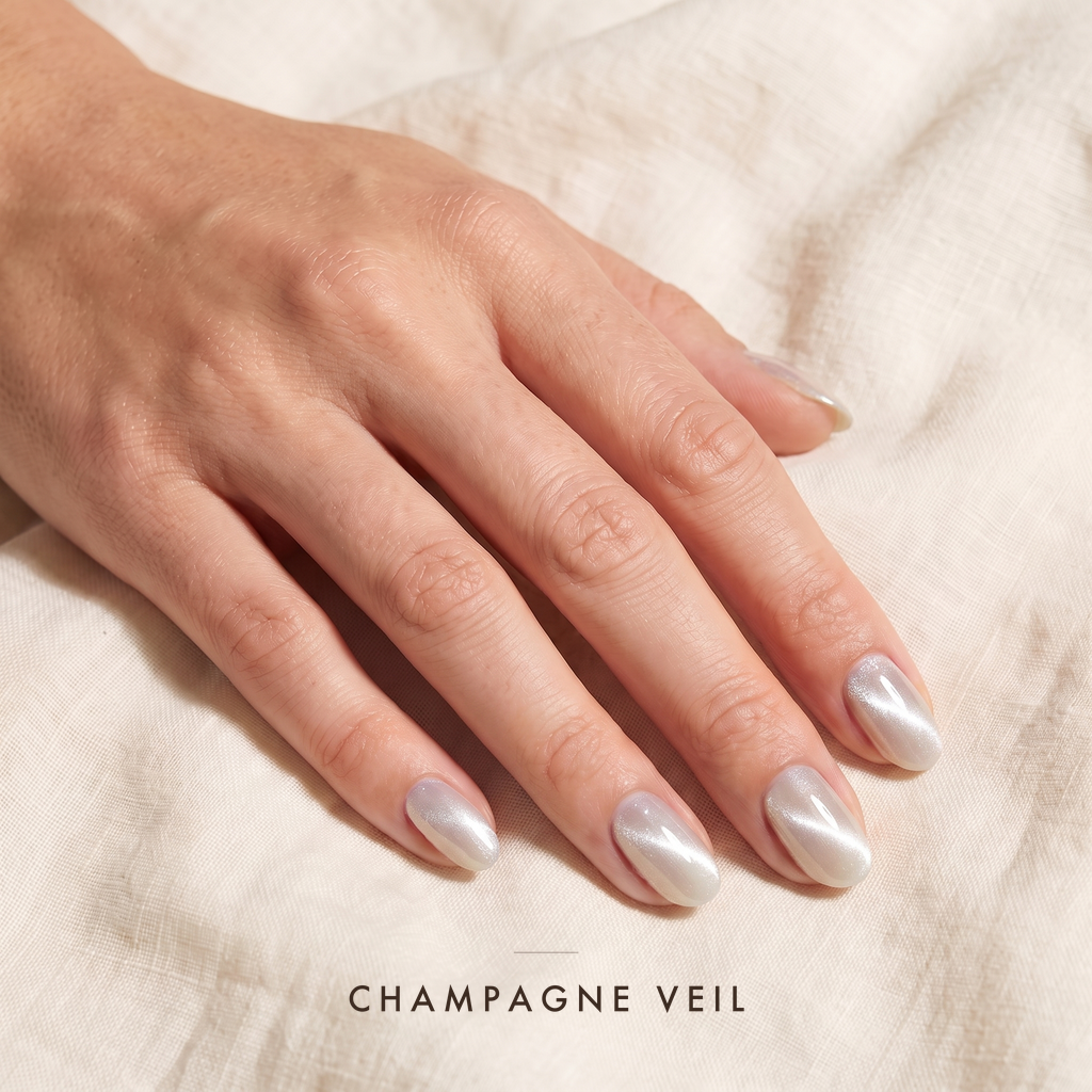 Champagne Veil — pale pearl with a soft silver cat eye streak